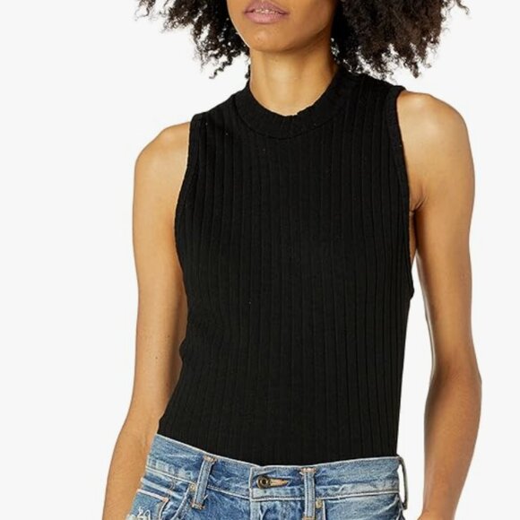 Vince Ribbed Mock Neck Sleeveless Tank Top in Black Size Small - Picture 1 of 6